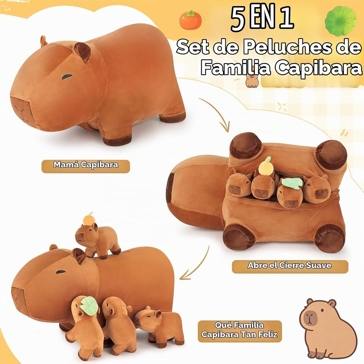 Achwishap Juego familiar de 5 piezas de peluche Capybara con mamá y...