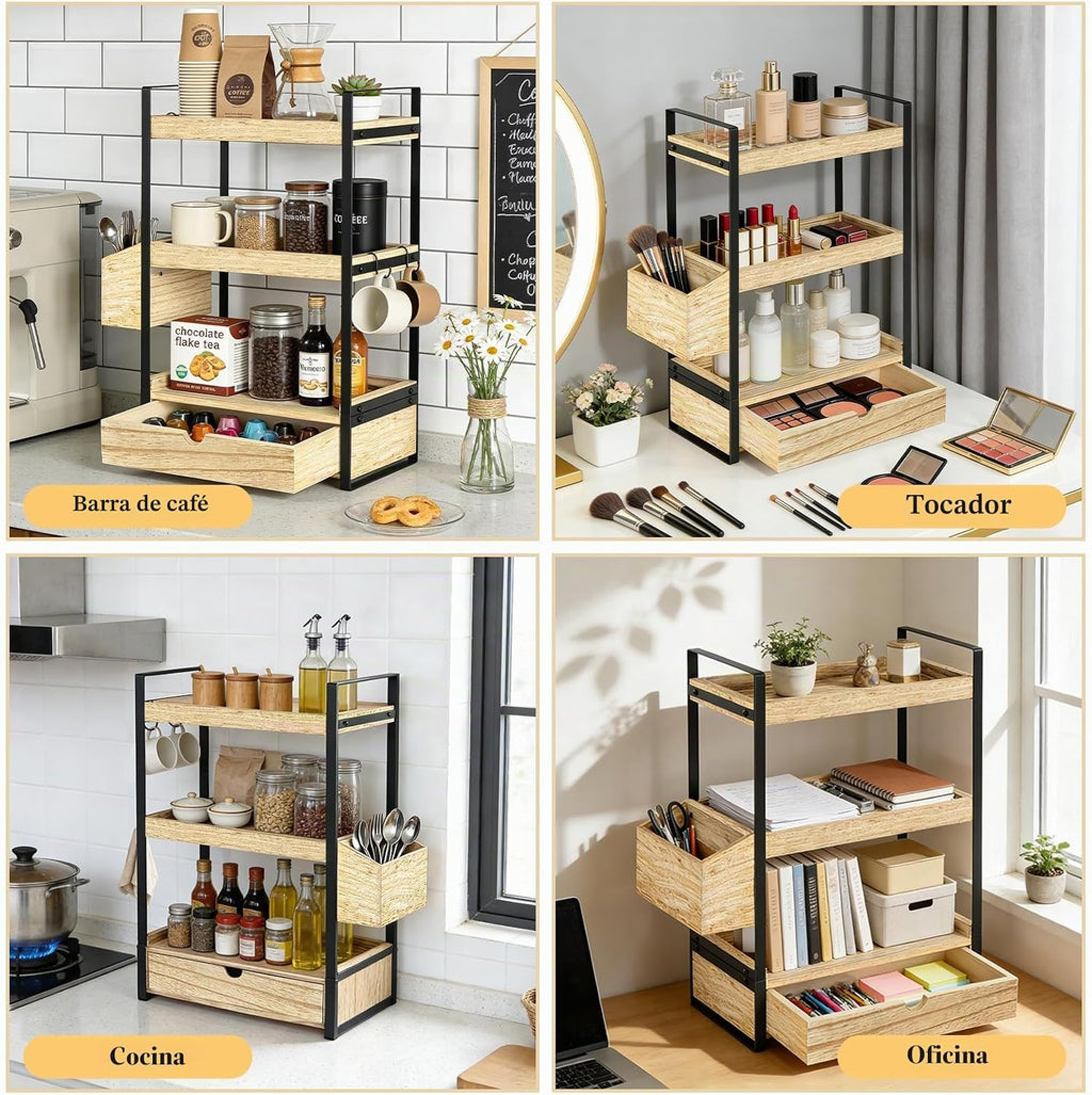Organizador de encimera de baño de 3 niveles con cesta de cajón y g...