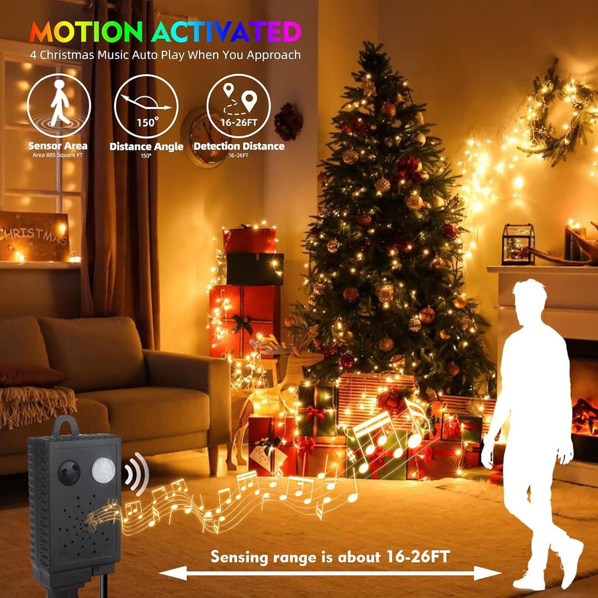 MZD8391 - Guirnalda de luces de Navidad con sensor de movimiento y...