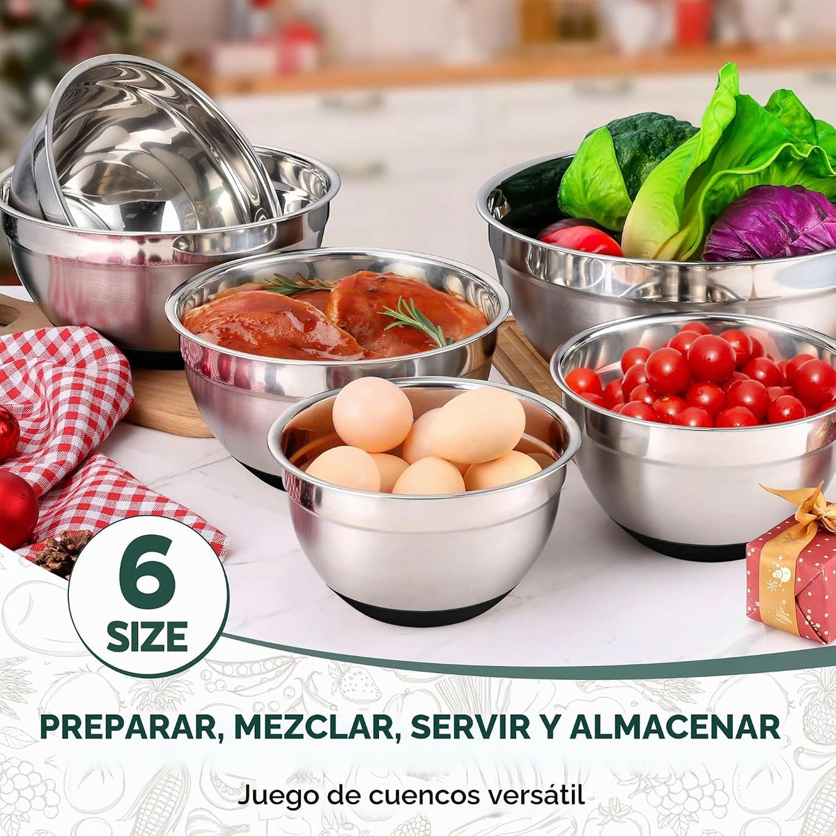 Onader Juego de 6 tazones para mezclar con tapas para cocina, tazon...