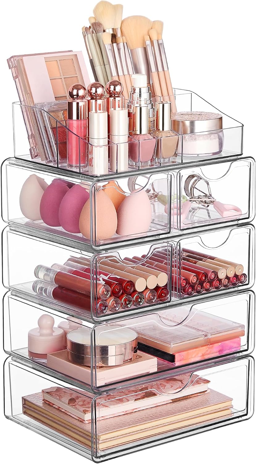Vtopmart Organizador de maquillaje transparente de 5 niveles con 6...