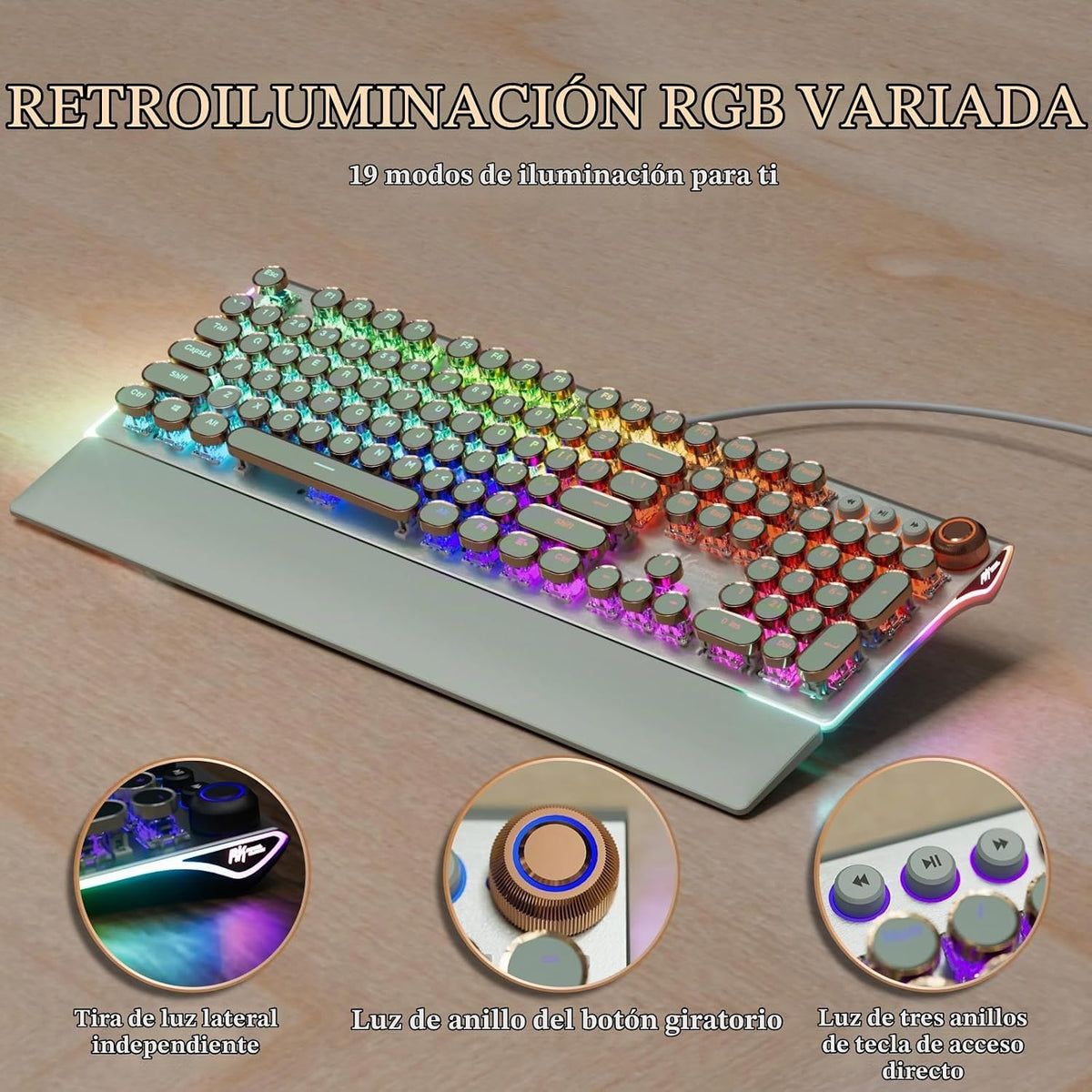 RK ROYAL KLUDGE Teclado mecánico estilo máquina de escribir X108, t...