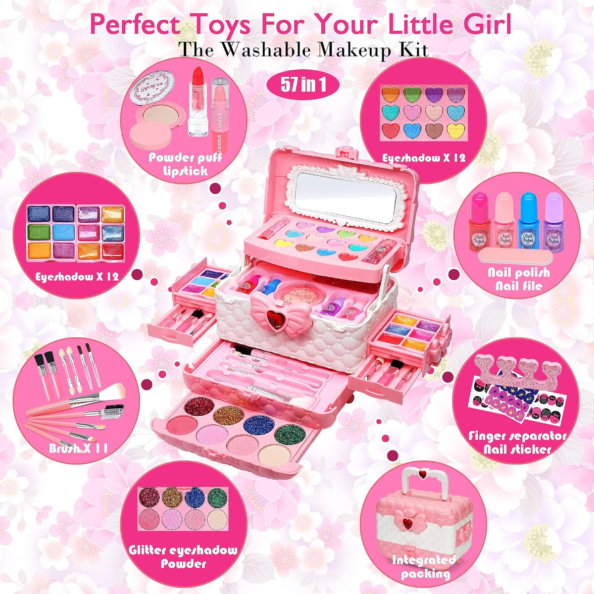 Set de maquillaje para niñas - Juguetes de princesa lavables, regal...