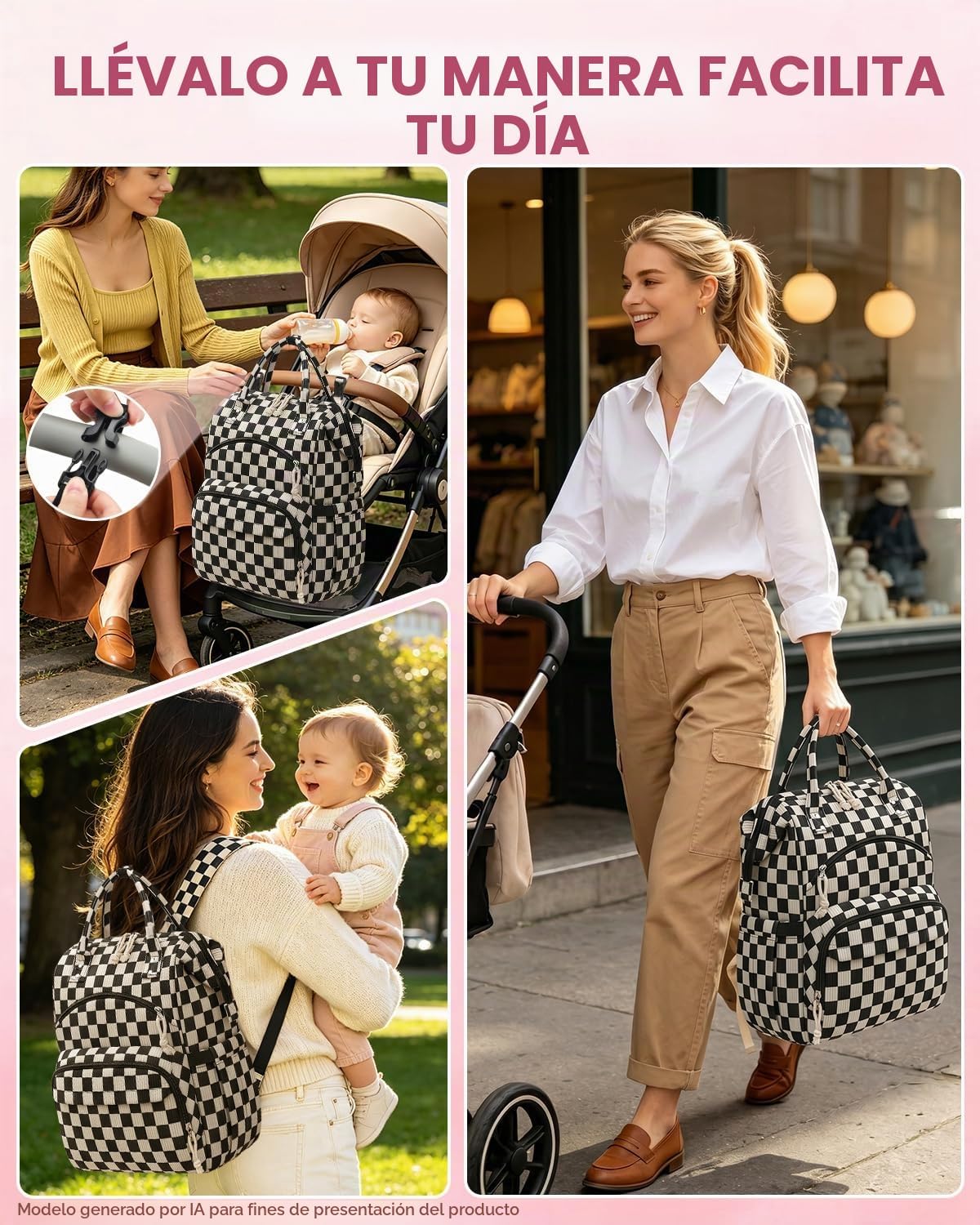Mochila de pañales de pana para mamá, bolsa de pañales de viaje par...