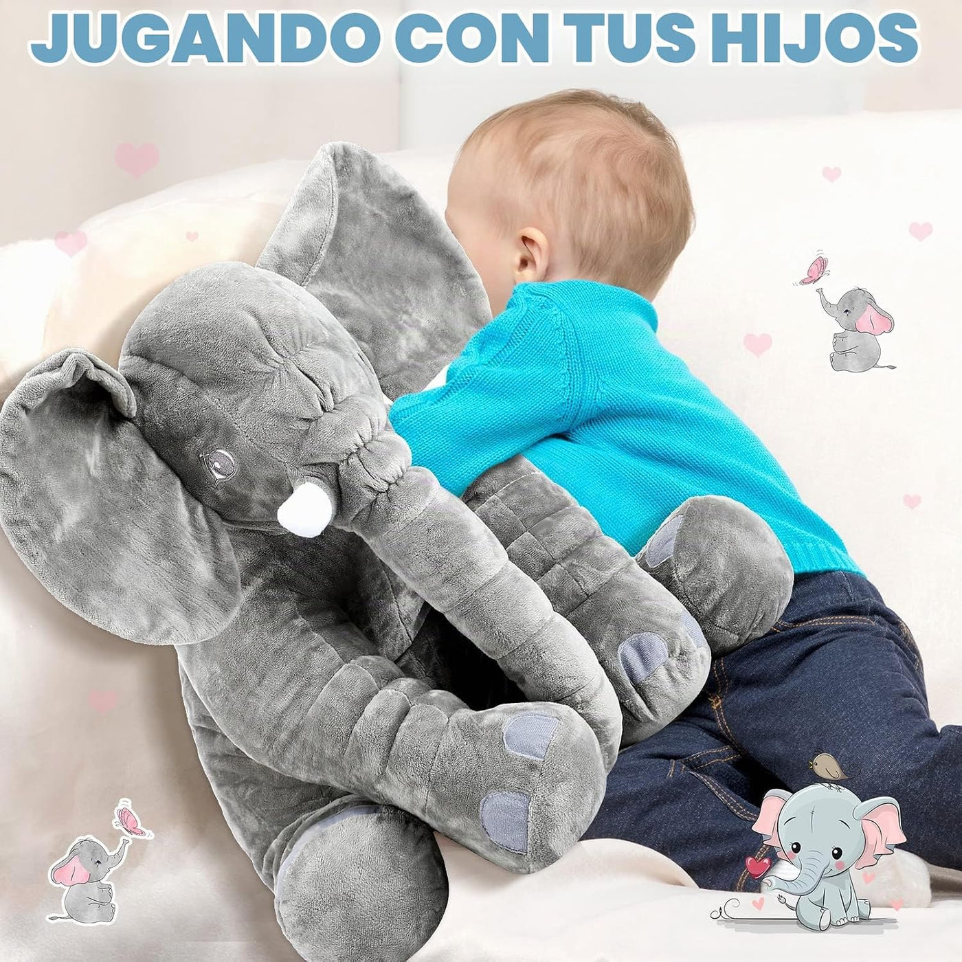 Yulejo Elefante de peluche gigante, almohada de animal de peluche g...