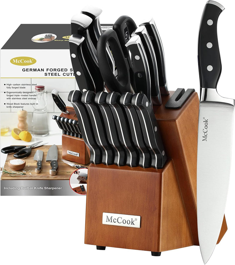 McCook® Juego de cuchillos de acero inoxidable alemán con afilador...