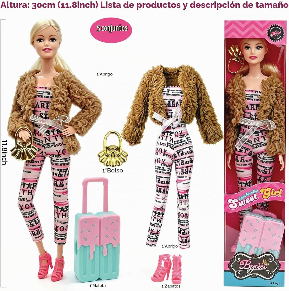 Juego de muñecas de princesa de 11.5 pulgadas, muñeca de juguete am...