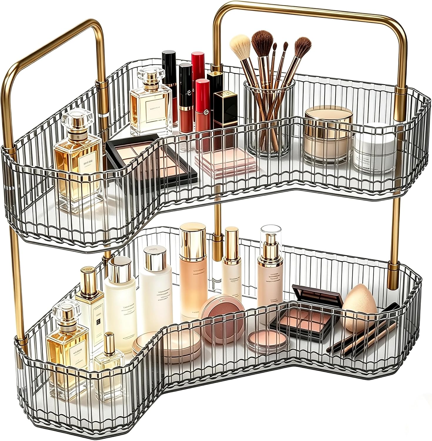 Organizador de baño esquinero de 2 niveles, estante para mostrador...