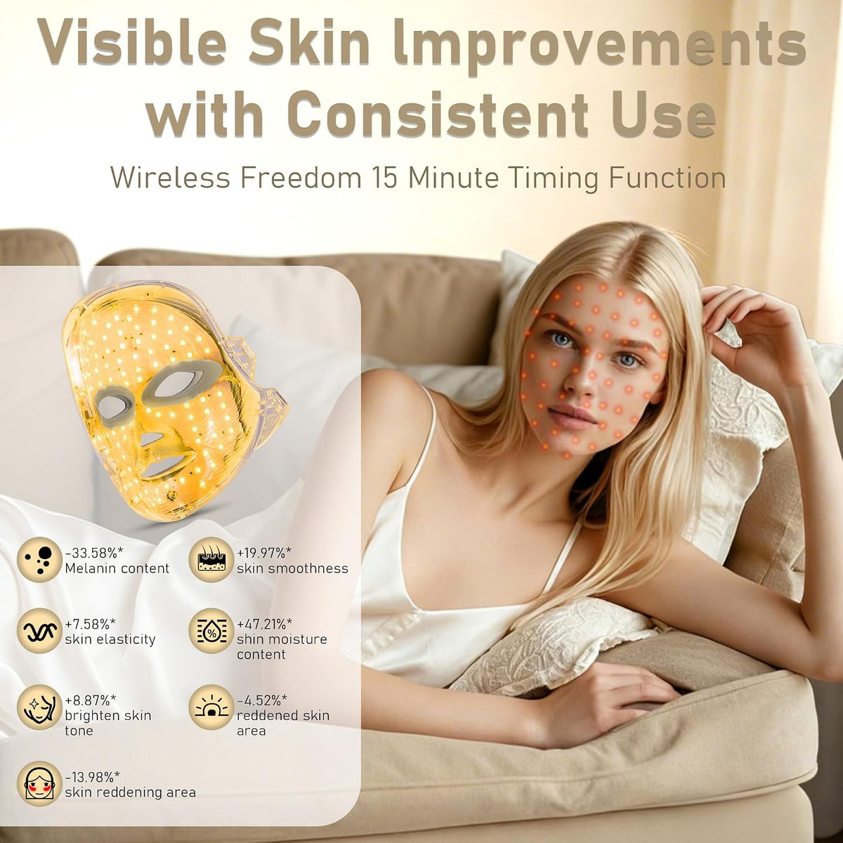 Terapia de luz roja para la cara, 7 colores LED máscara facial reca...