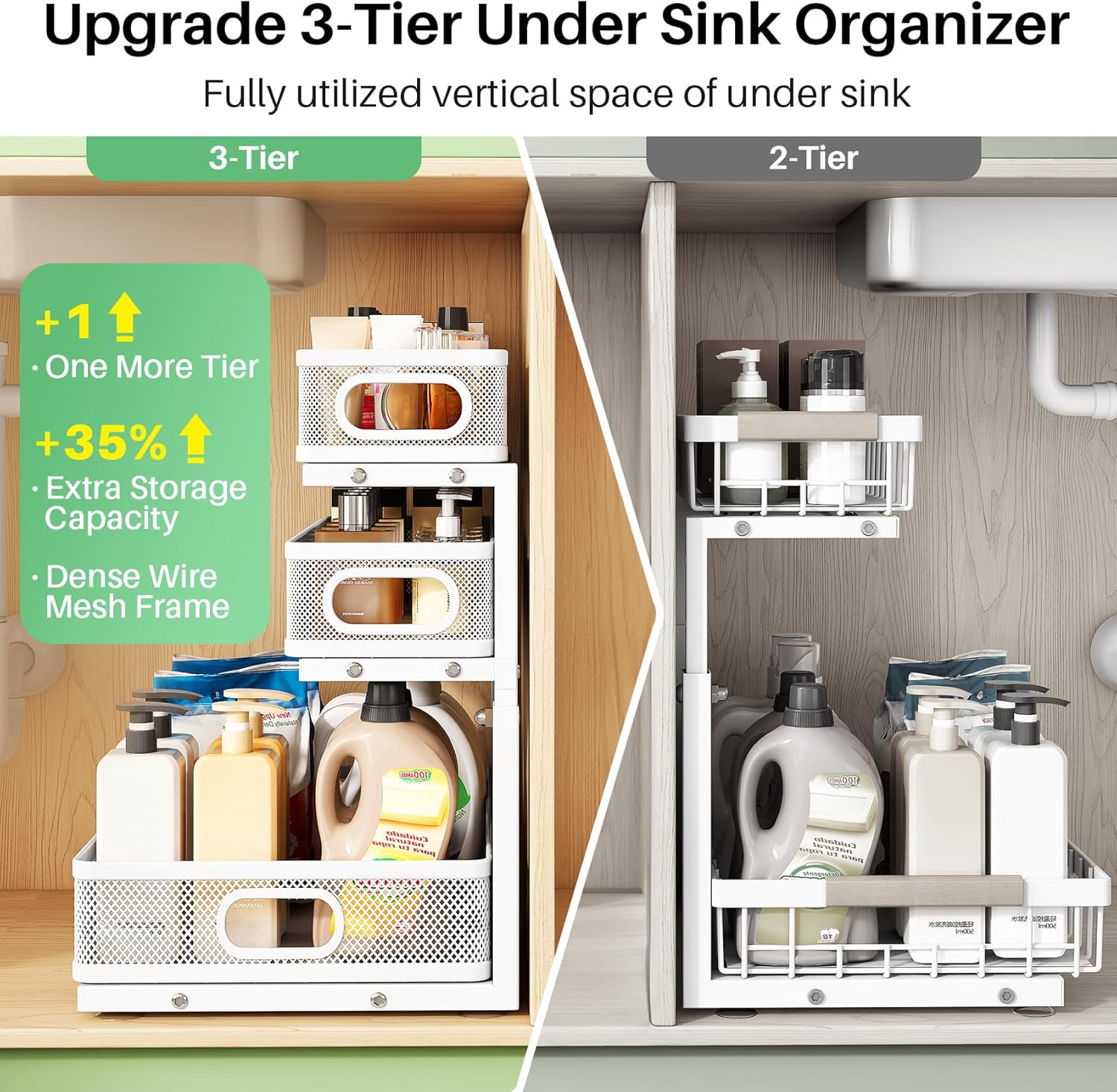 Kitstorack Organizador para debajo del fregadero, paquete de 2 esta...