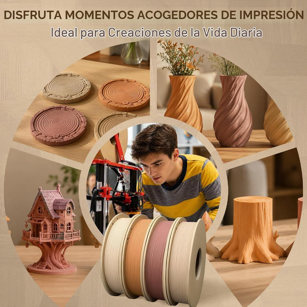 Frucindra Paquete de filamentos para impresora 3D PLA+ de madera, a...