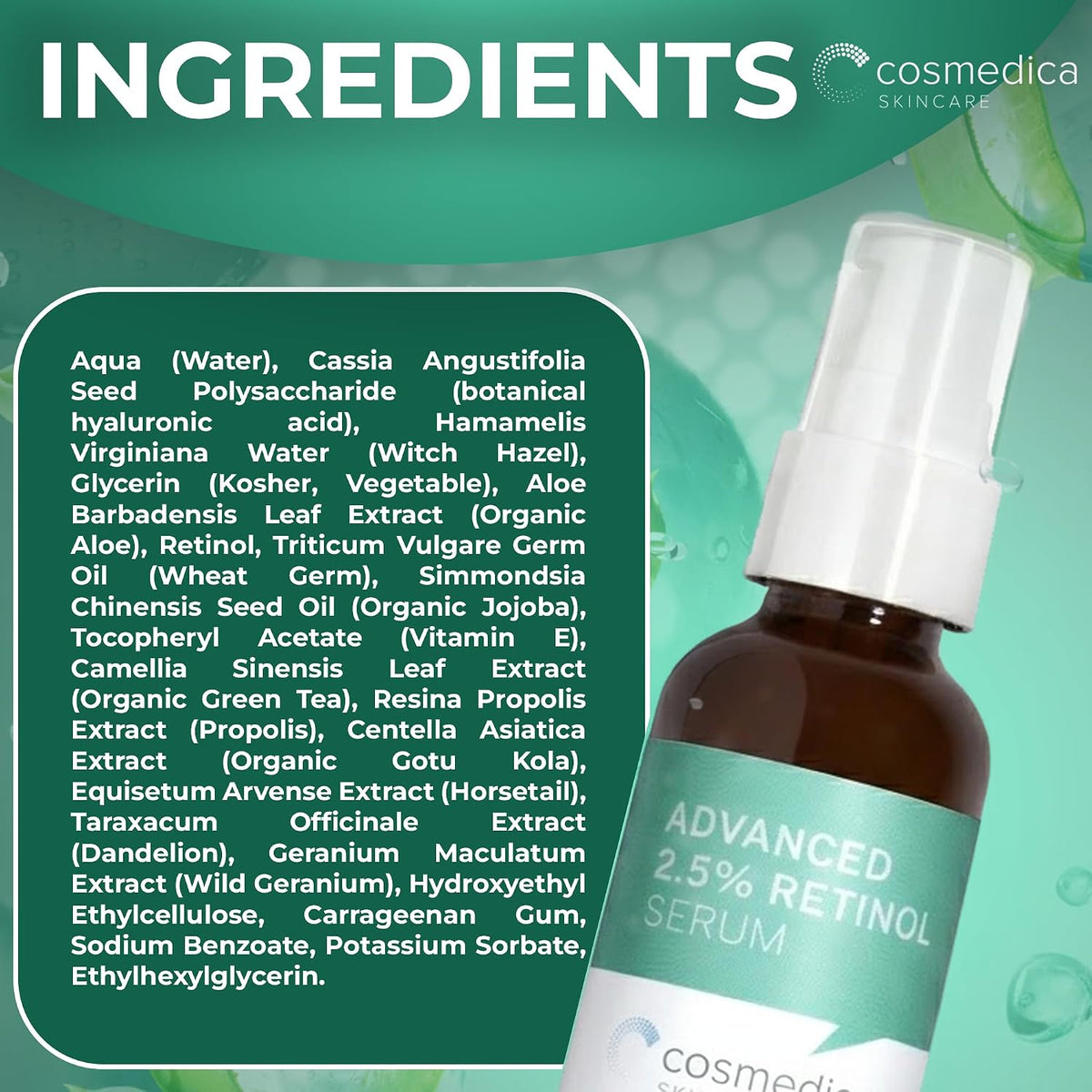 Cosmedica - Suero facial de retinol al 2.5% con ácido hialurónico y...