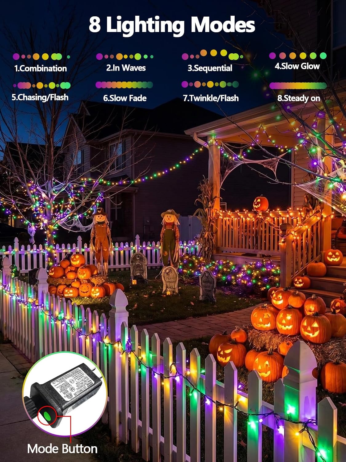 200 luces LED extensibles de Mardi Gras, verdes, amarillas y morada...
