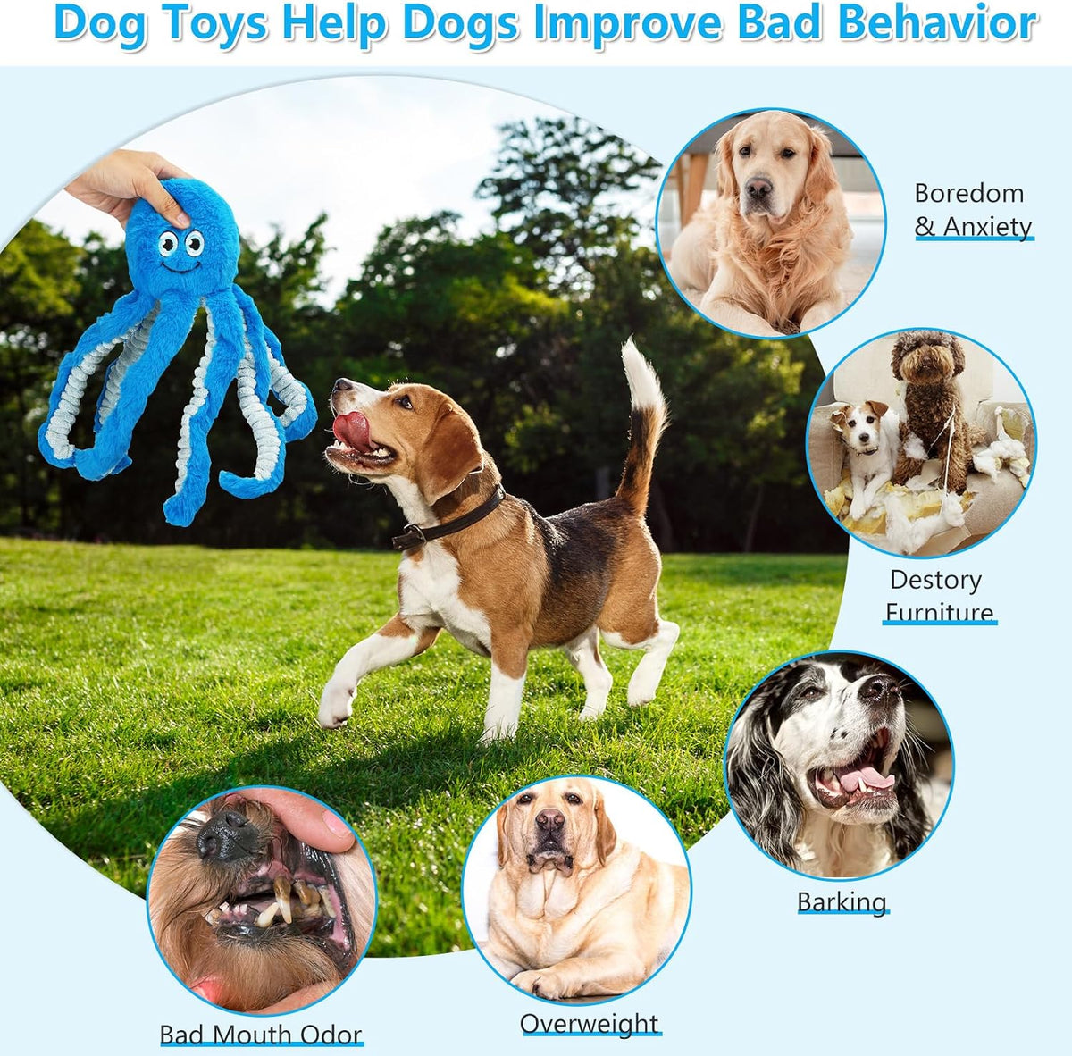 Eneston Juguetes para perros con papel arrugado, pulpo de peluche c...