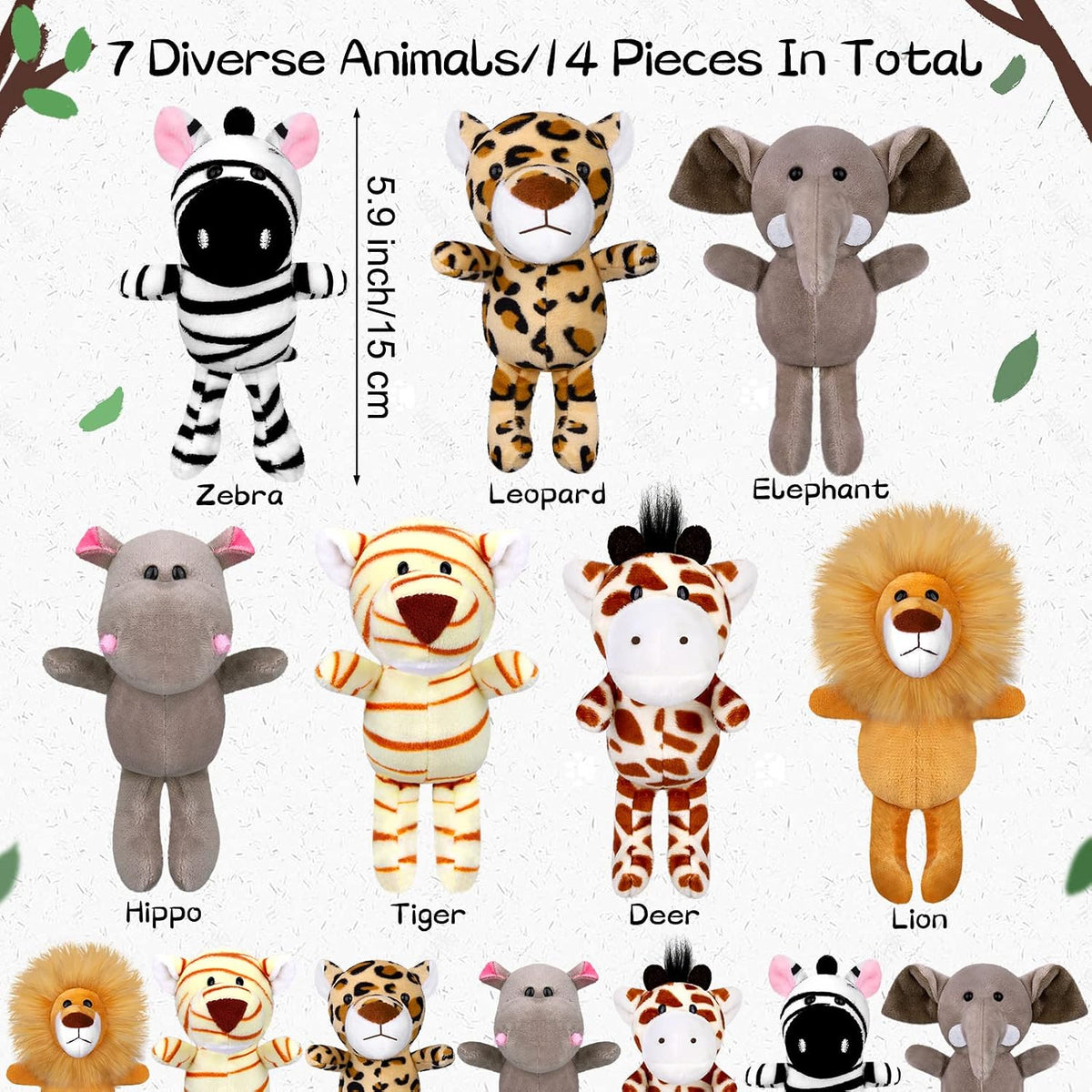 Elcoho 14 juguetes de peluche pequeños de animales de la selva de s...
