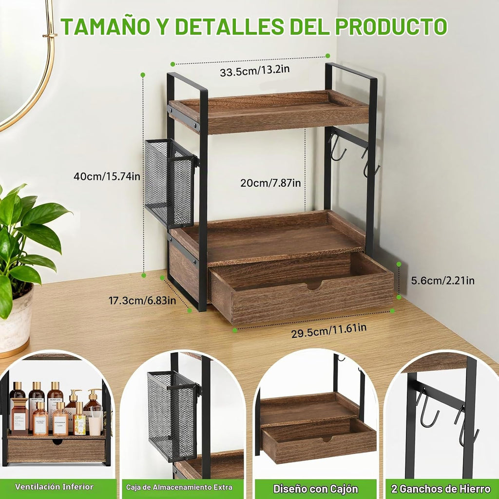 Organizador de mostrador de baño de 2 niveles con cesta de cajón y...