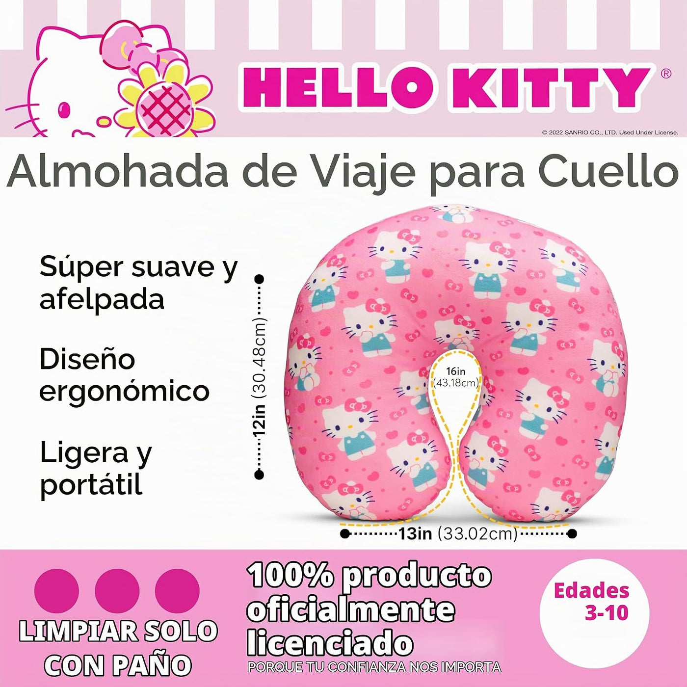 Franco Almohada de viaje para el cuello, hello kitty