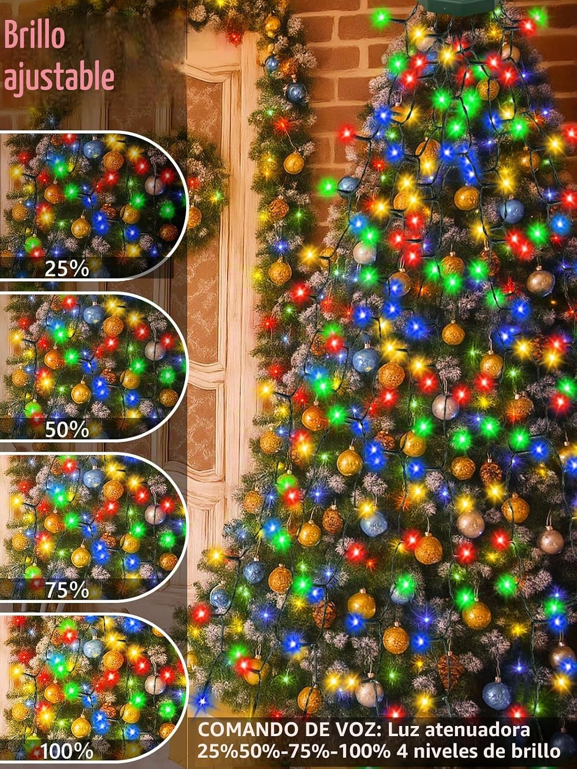Luces para árbol de Navidad a prueba de agua con control por voz y...