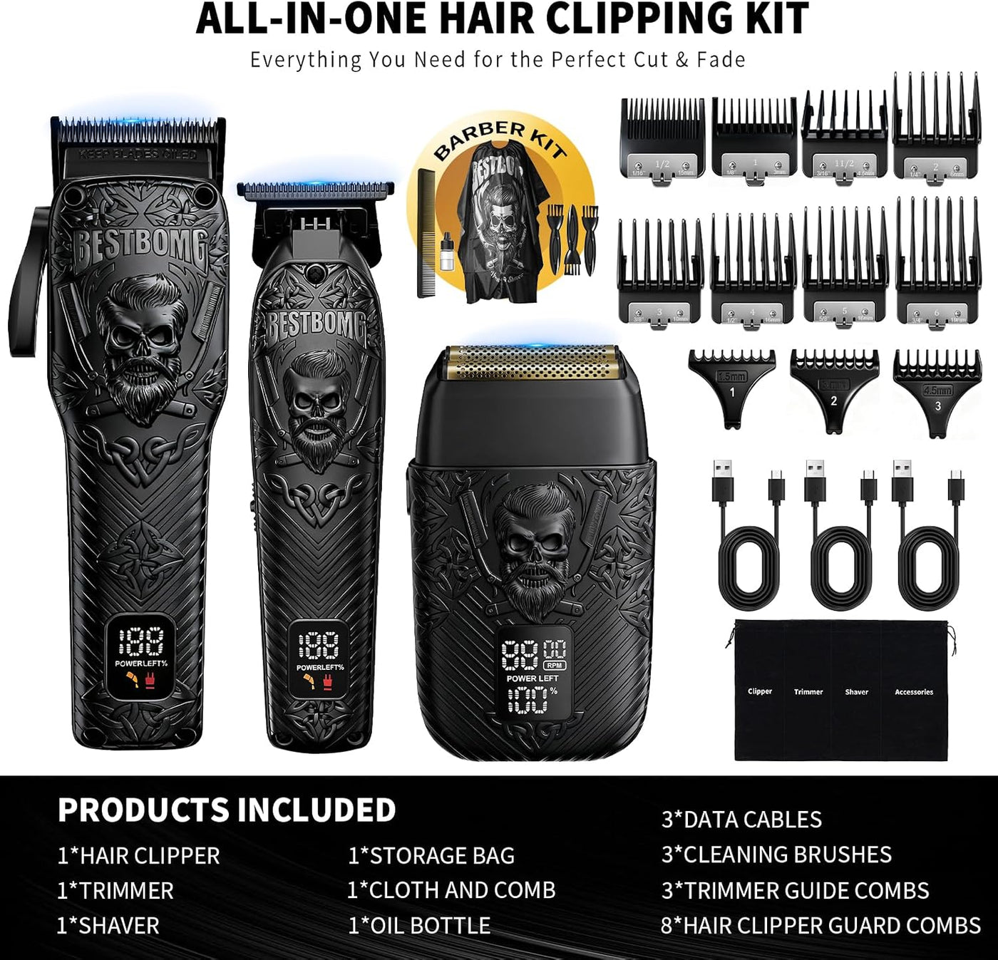 BESTBOMG Kit y juegos de cortapelos y recortadores de barba y afeit...