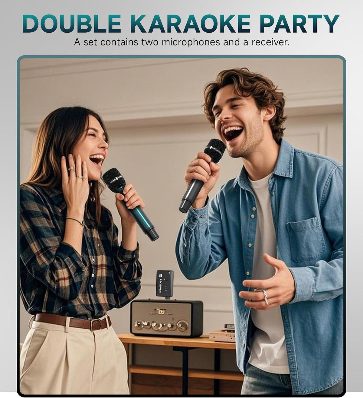 ECHOMUSSY Micrófonos inalámbricos duales recargables para karaoke y...