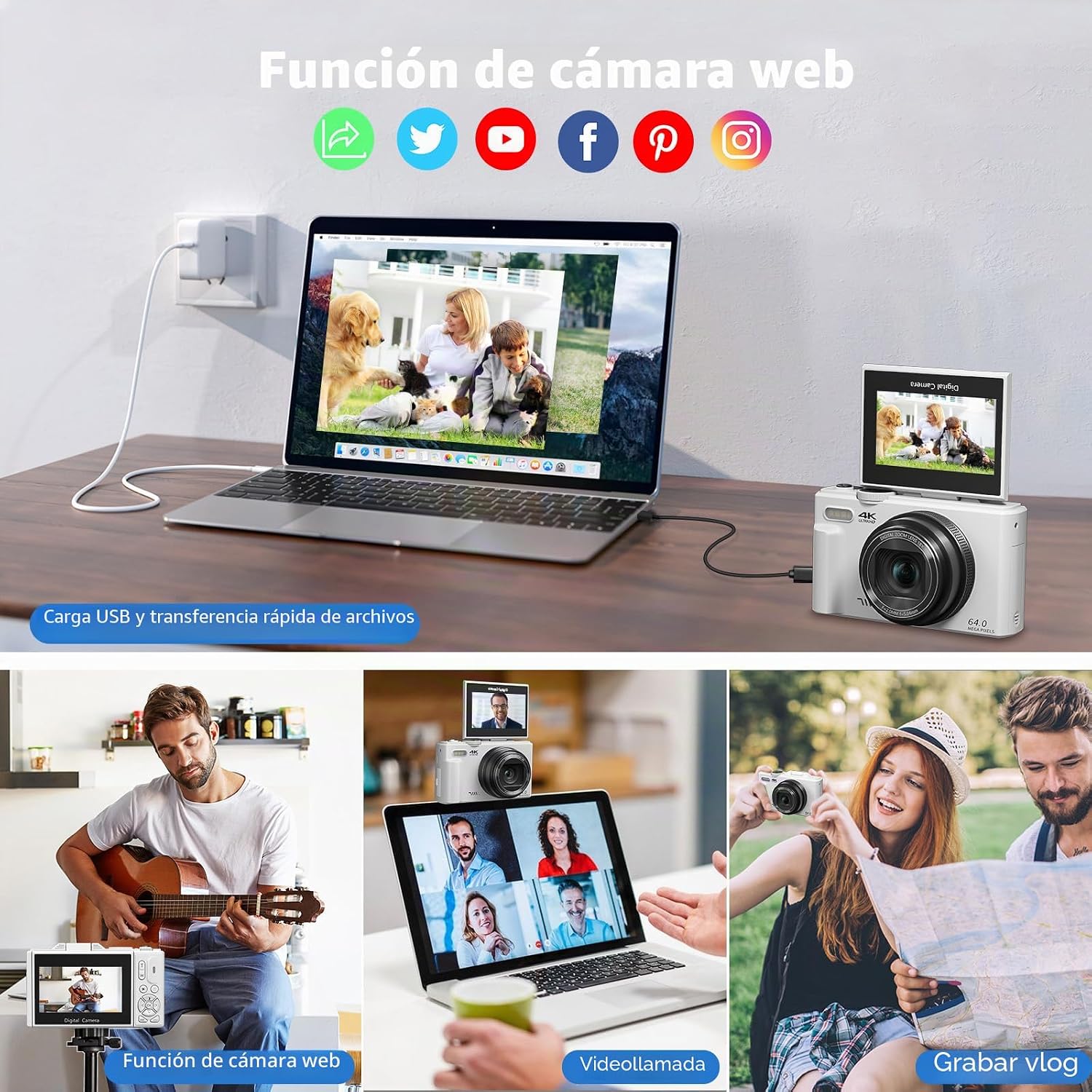 Cámara digital para fotografía, cámara de vlogging 4K para YouTube...