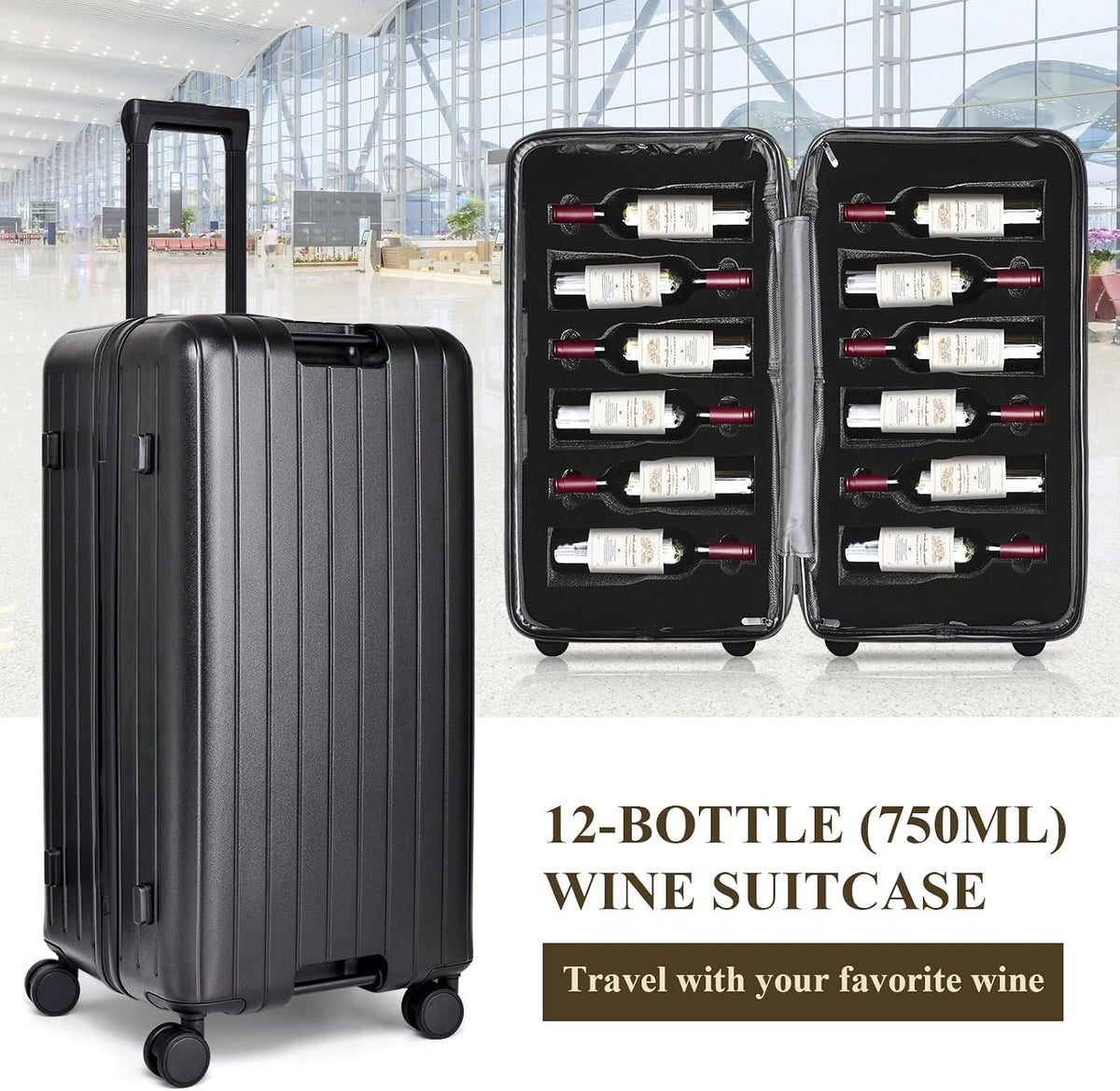 CNZLYZOY Wine Luggage - Maleta de vino aprobada por aerolíneas de 6...