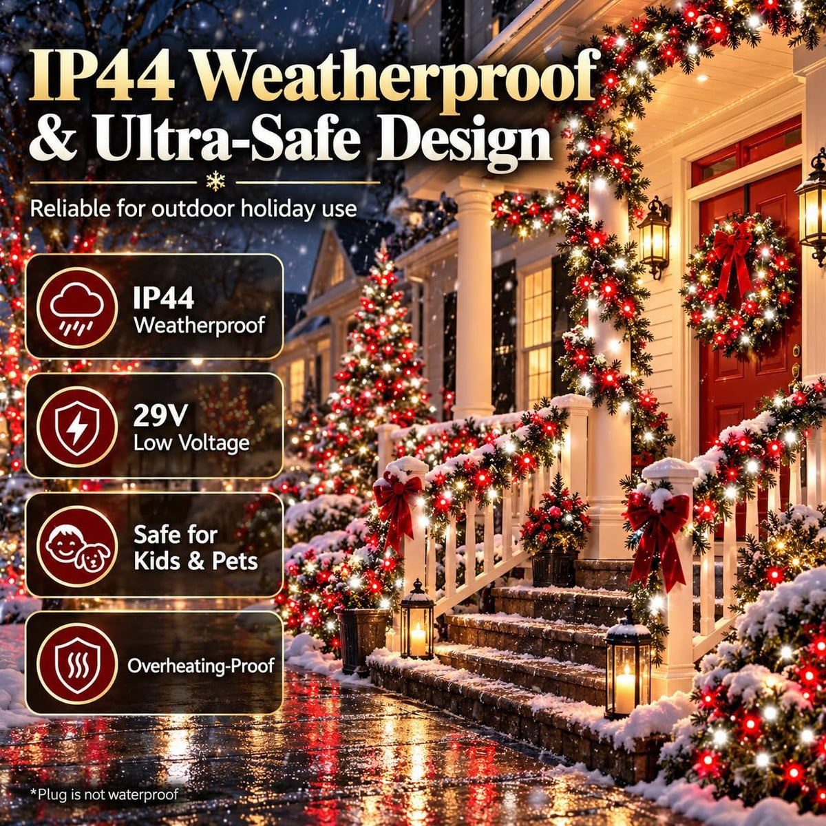 Cadena de luces de Navidad conectables de 88 pies y 240 LED para ex...