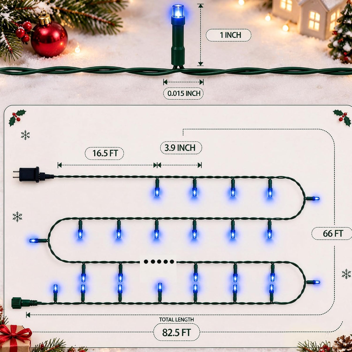 TW SHINE Luces de Navidad, 200 luces LED de 66 pies para exteriores...