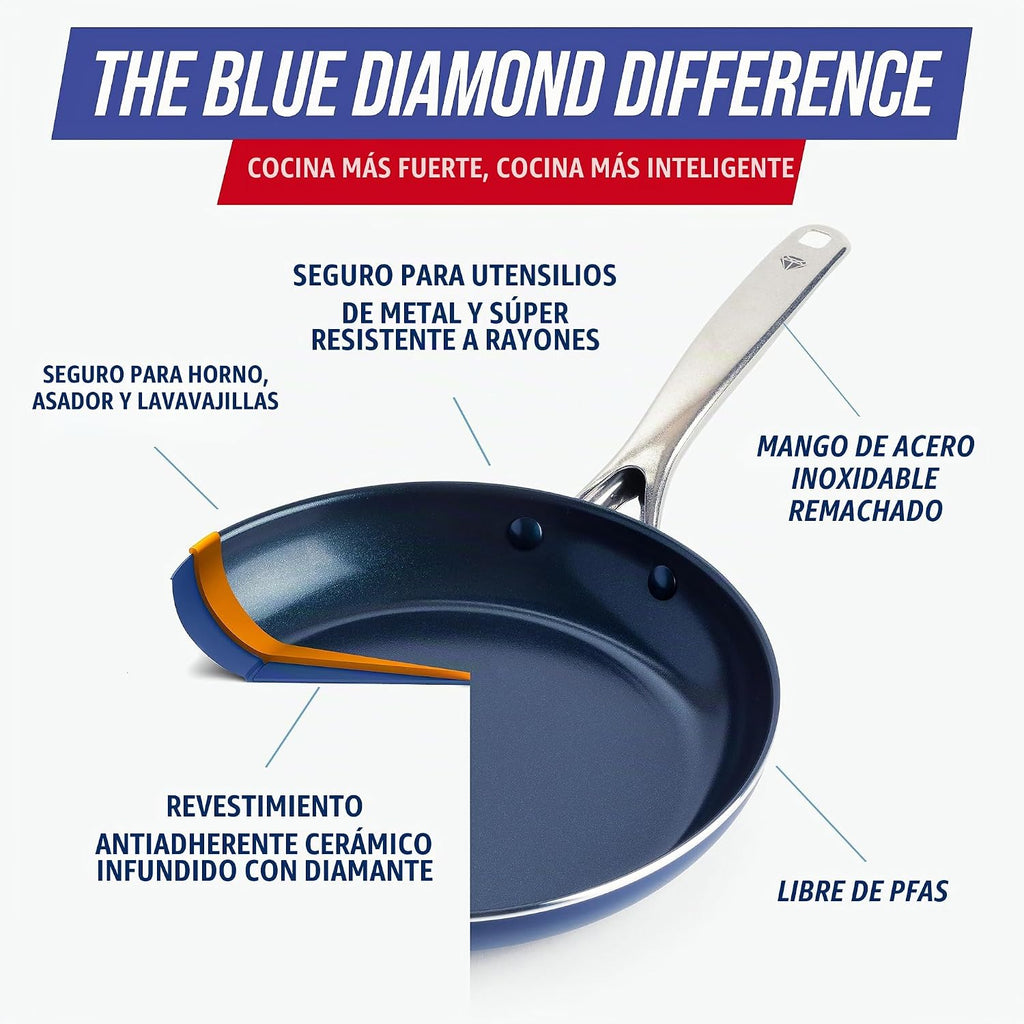 Blue Diamond - Sartén de 12 pulg de cerámica con infusión de diaman...