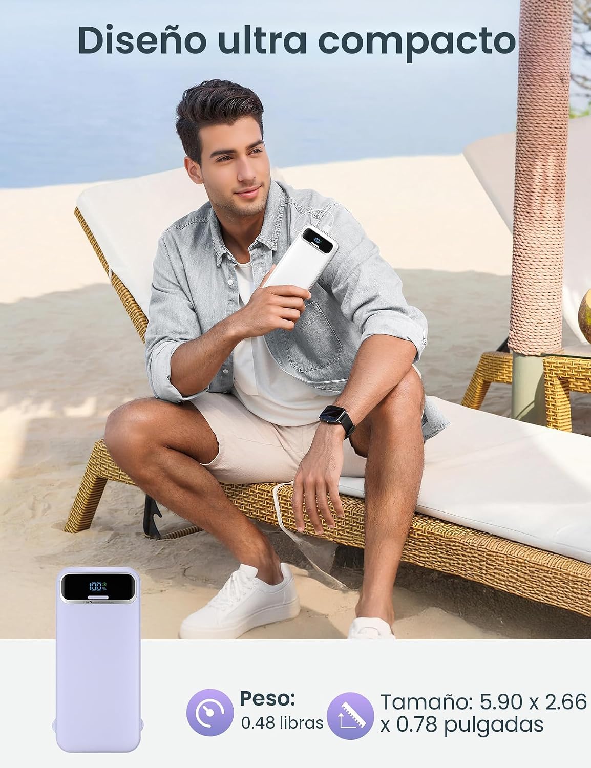 aonidi - Cargador portátil de 12000 mAh con cables integrados y enc...