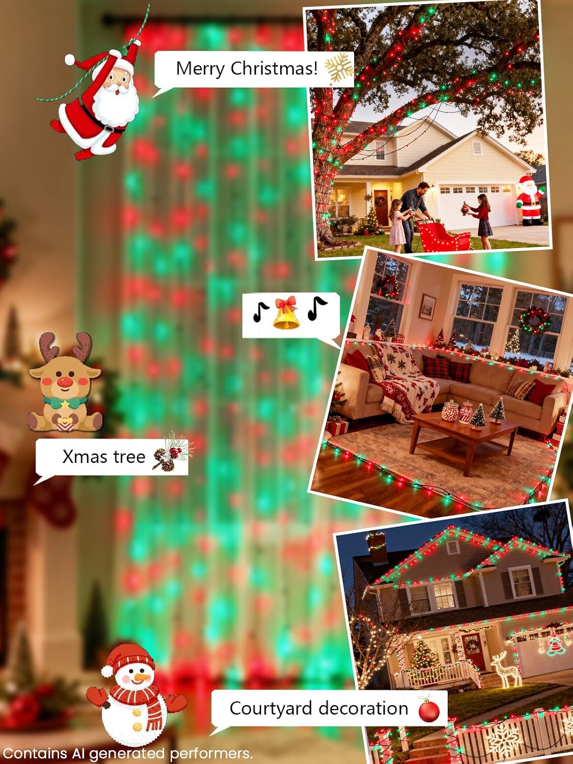 Guirnalda de luces navideñas de 300 LED, 99 pies, controladas por v...