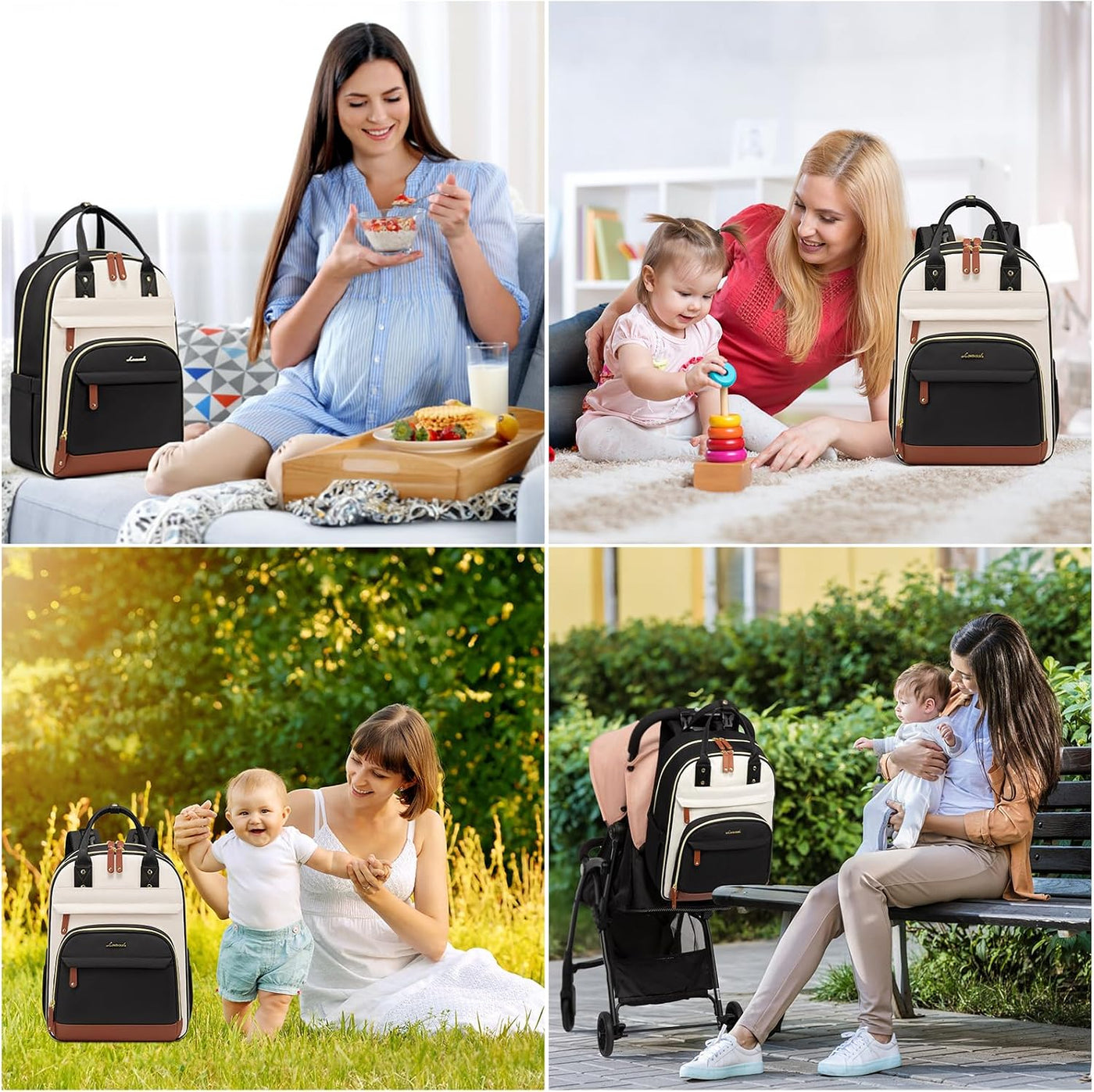 LOVEVOOK mochila para pañales de gran capacidad, Beige Marrón Negro...