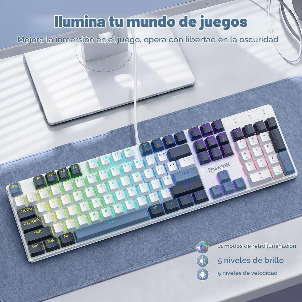 Redragon Teclado mecánico para juegos con cable, 11 modos retroilum...