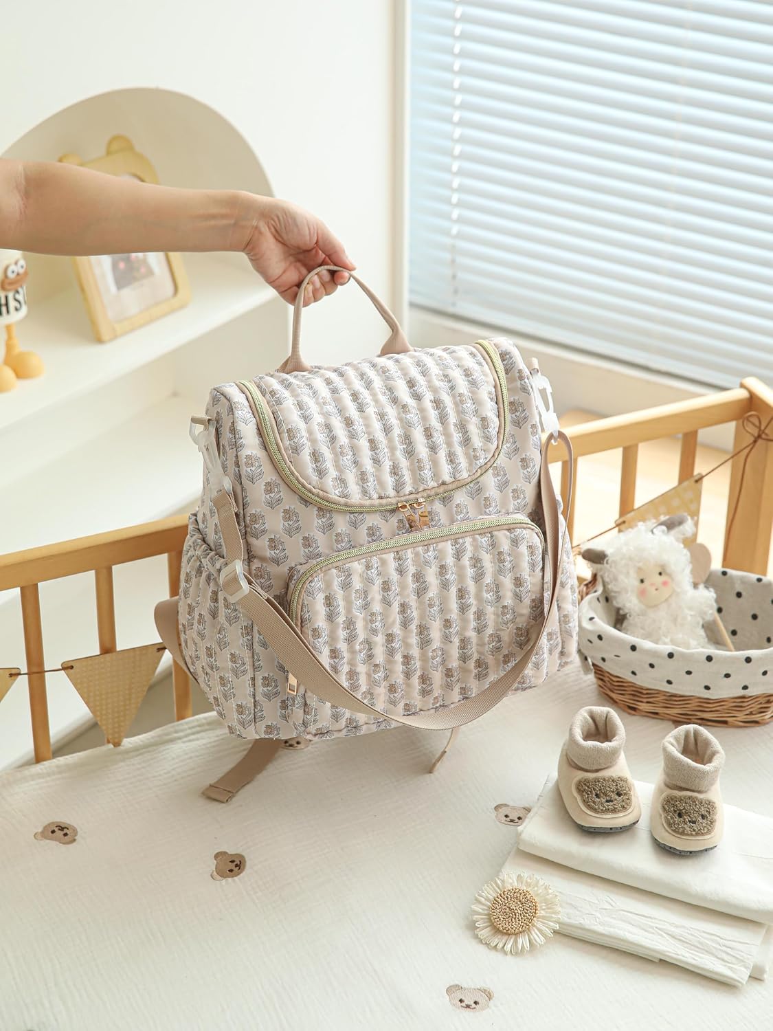 YESFIXS Mochila acolchada para pañales, mochila grande con estampad...