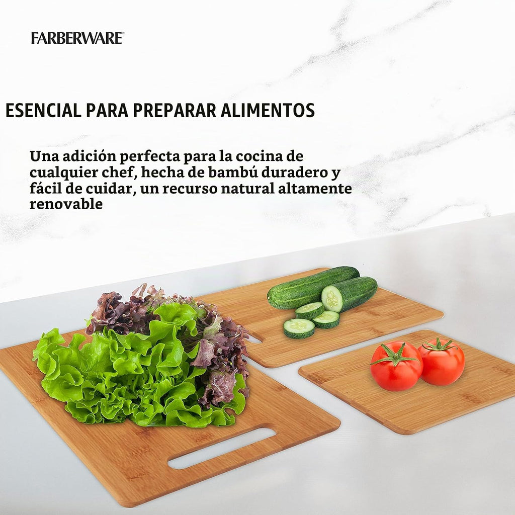 Farberware Juego de tablas de cortar de madera de 3 piezas, tablas...