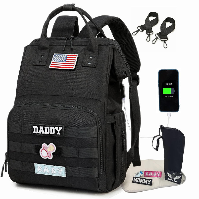 QWREOIA Mochila para pañales para papá y mamá con puerto de carga U...