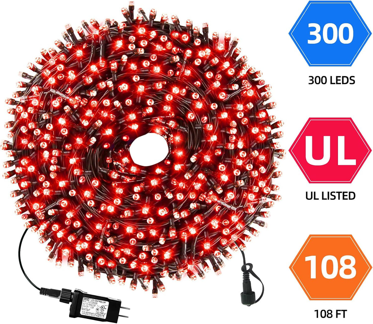 MZD8391 Luz de Navidad de 105 pies 300 LED para interiores y exteri...
