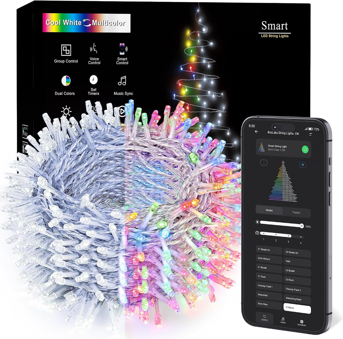 BrizLabs - Guirnalda de luces navideñas de colores y blancos que ca...