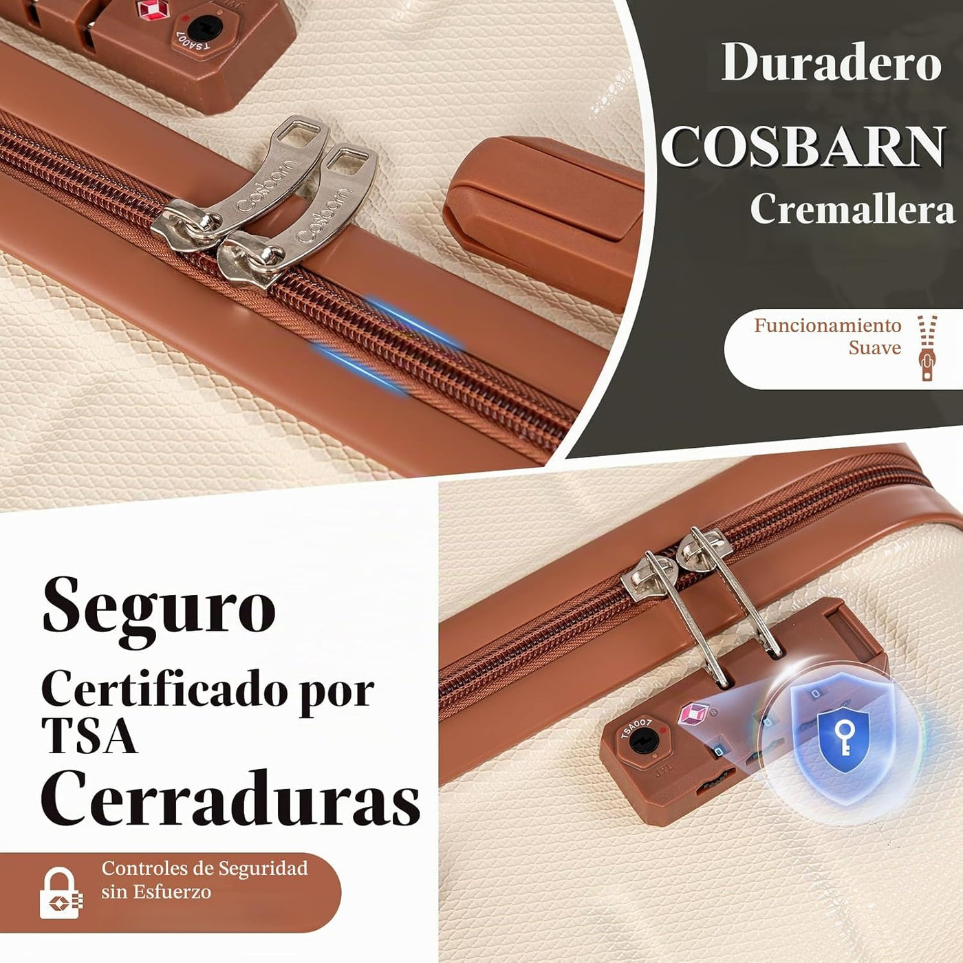 Cosbarn Juegos de equipaje de 5 piezas maletas con ruedas, Beige, M...