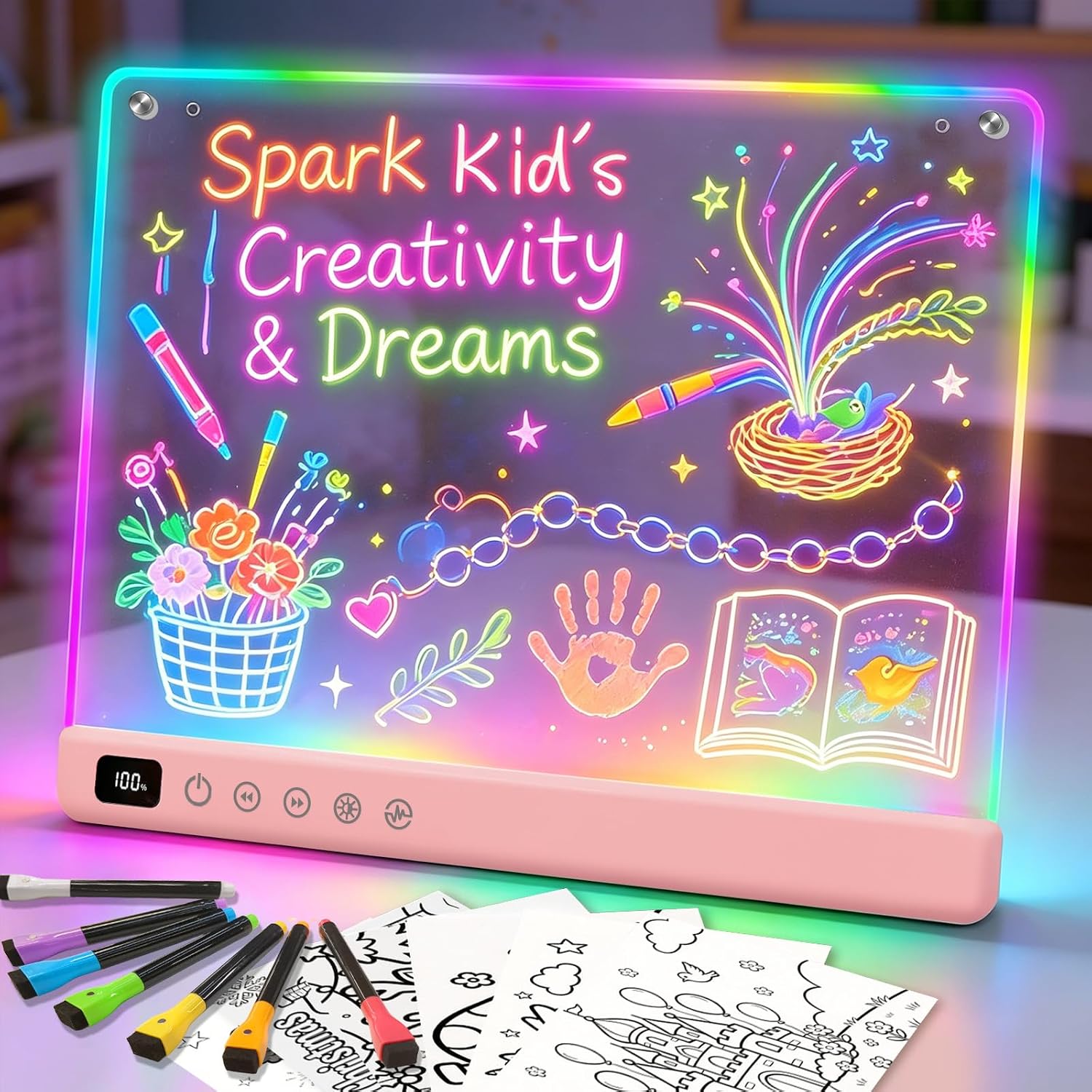 Lumiboard Tablero de dibujo LED con 13 efectos de luz, tablero de n...
