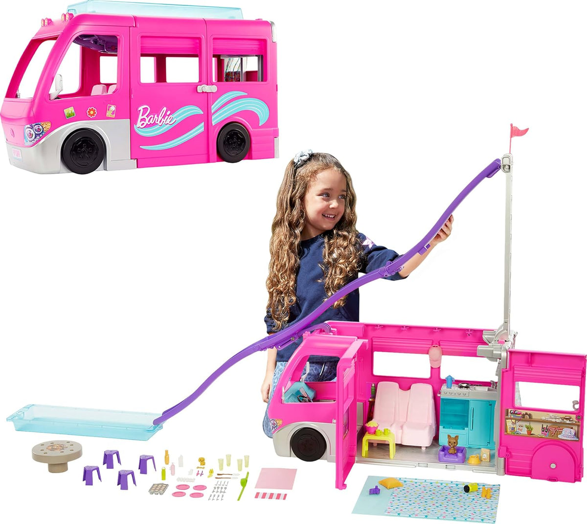 Barbie DreamCamper Juego y accesorios para acampar | Incluye tobogá...