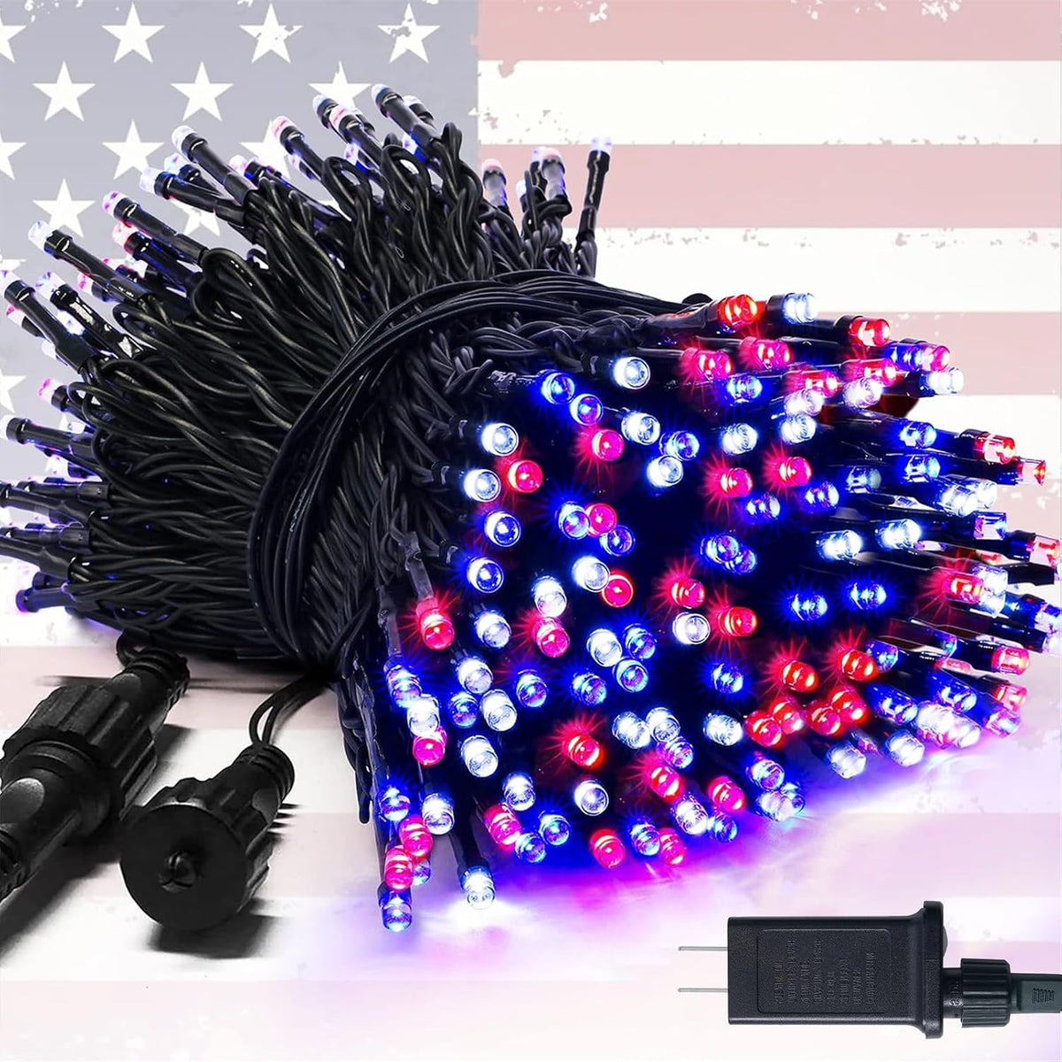 JMEXSUSS 250 luces LED rojas, blancas y azules para decoraciones de...
