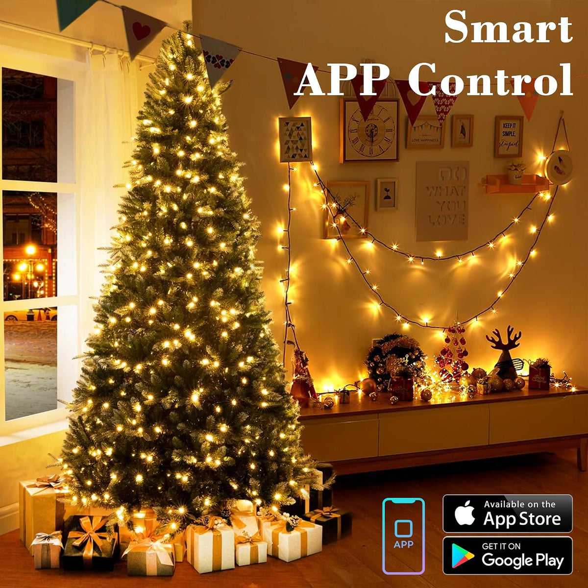 BrizLabs Smart 600 LED blanco cálido y multicolor luces de Navidad...