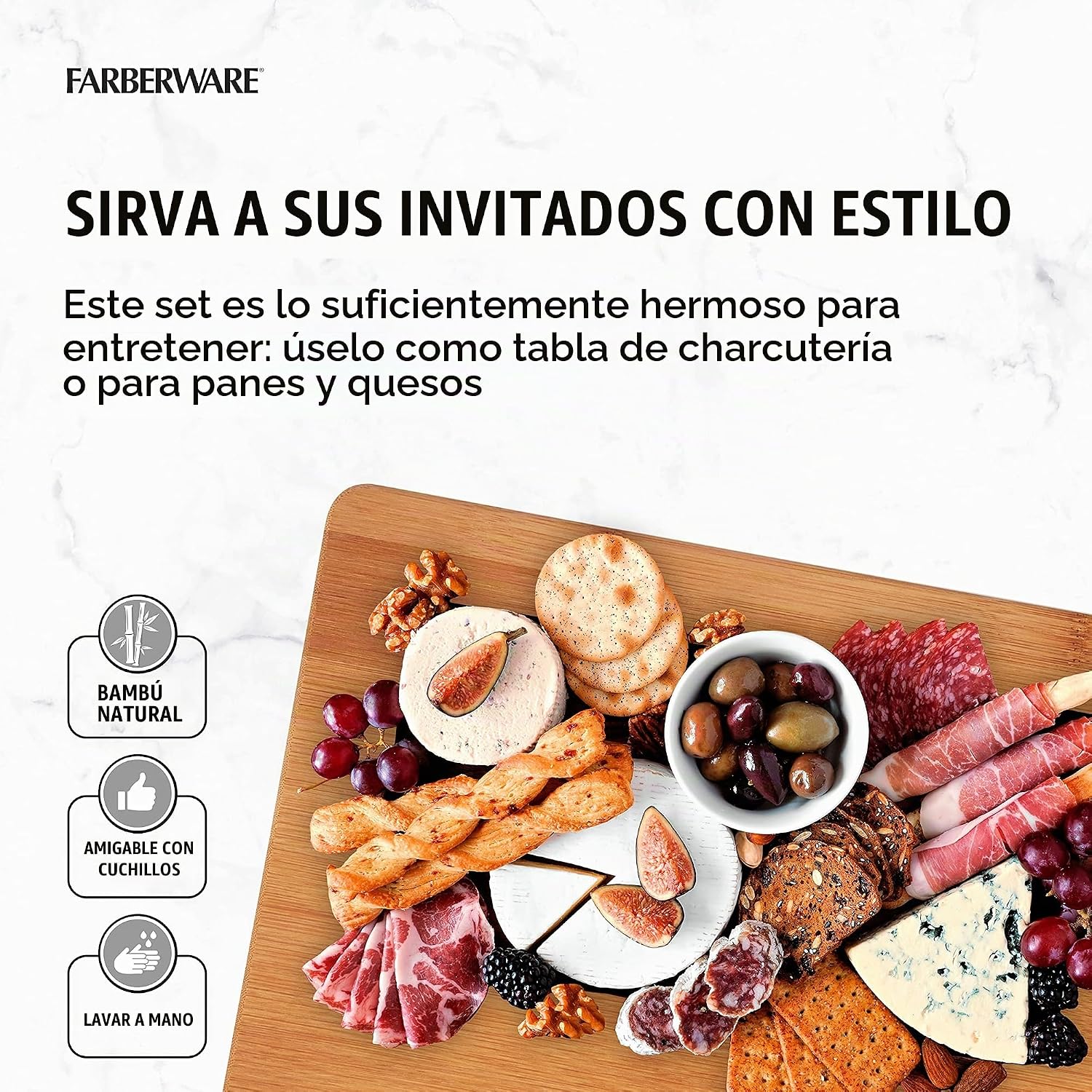 Farberware Juego de tablas de cortar de madera de 3 piezas, tablas...