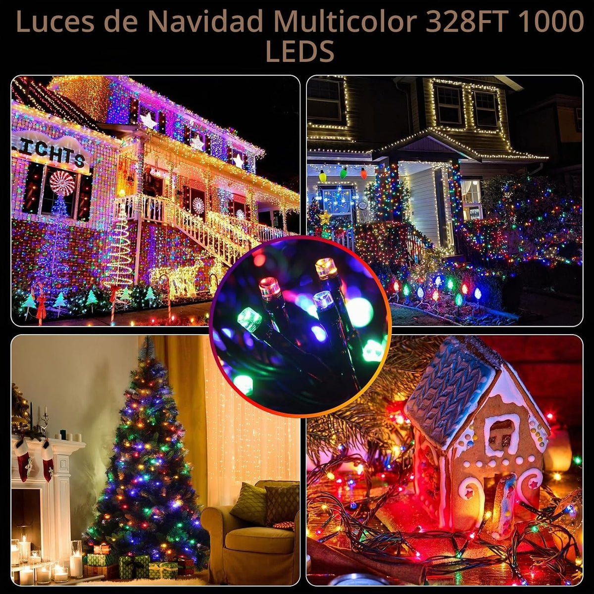 MZD8391 1000 luces LED de Navidad de 328 pies para interiores y ext...