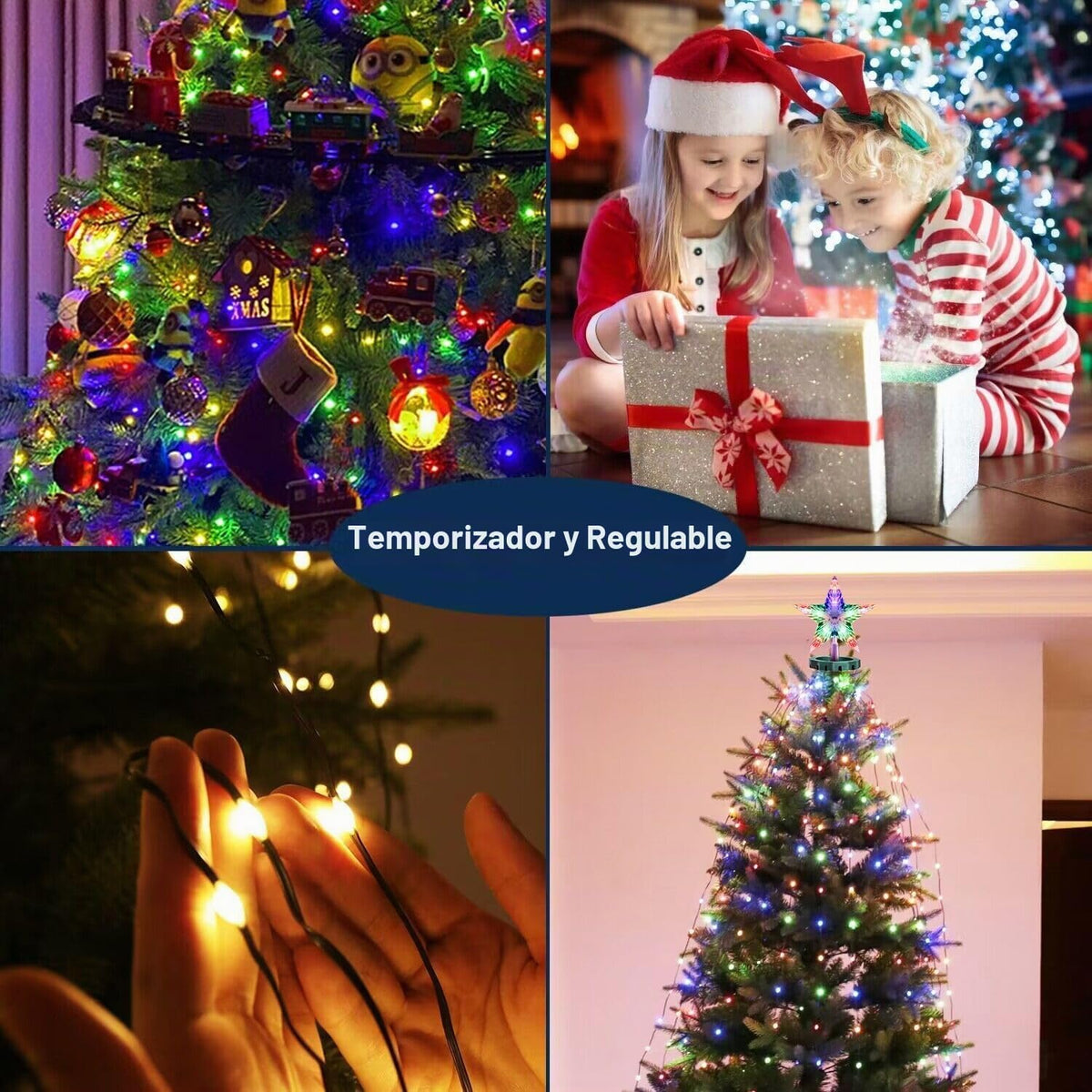 410 luces LED para árbol de Navidad con estrella superior, tira de...