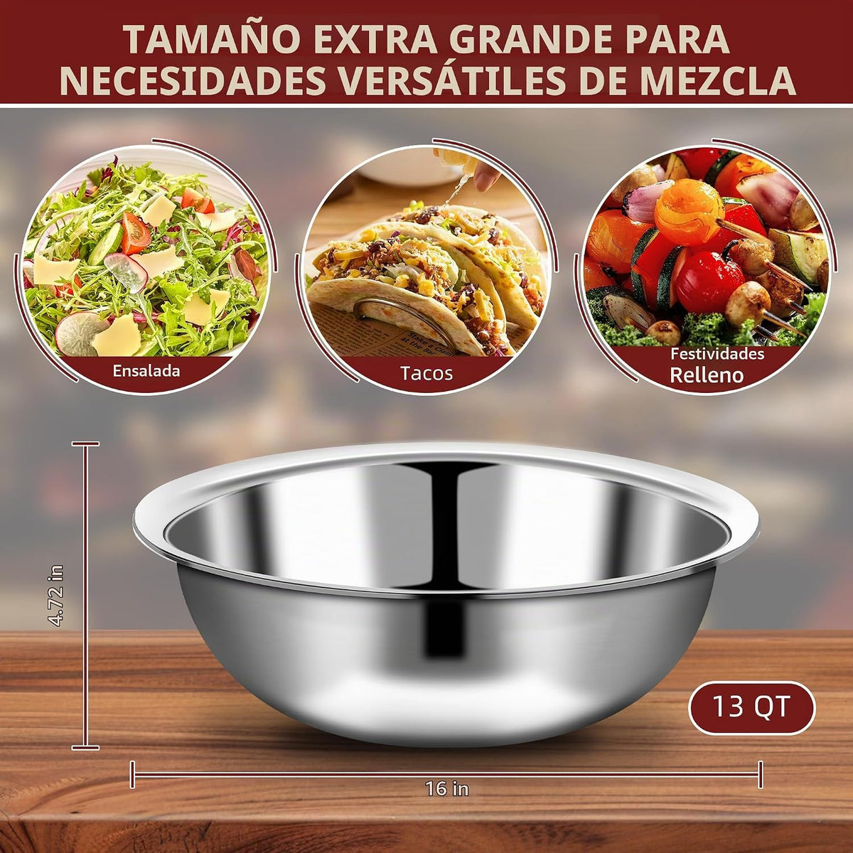 TREEHAC - 6 cuencos de acero inoxidable grandes para ensalada, 16 p...