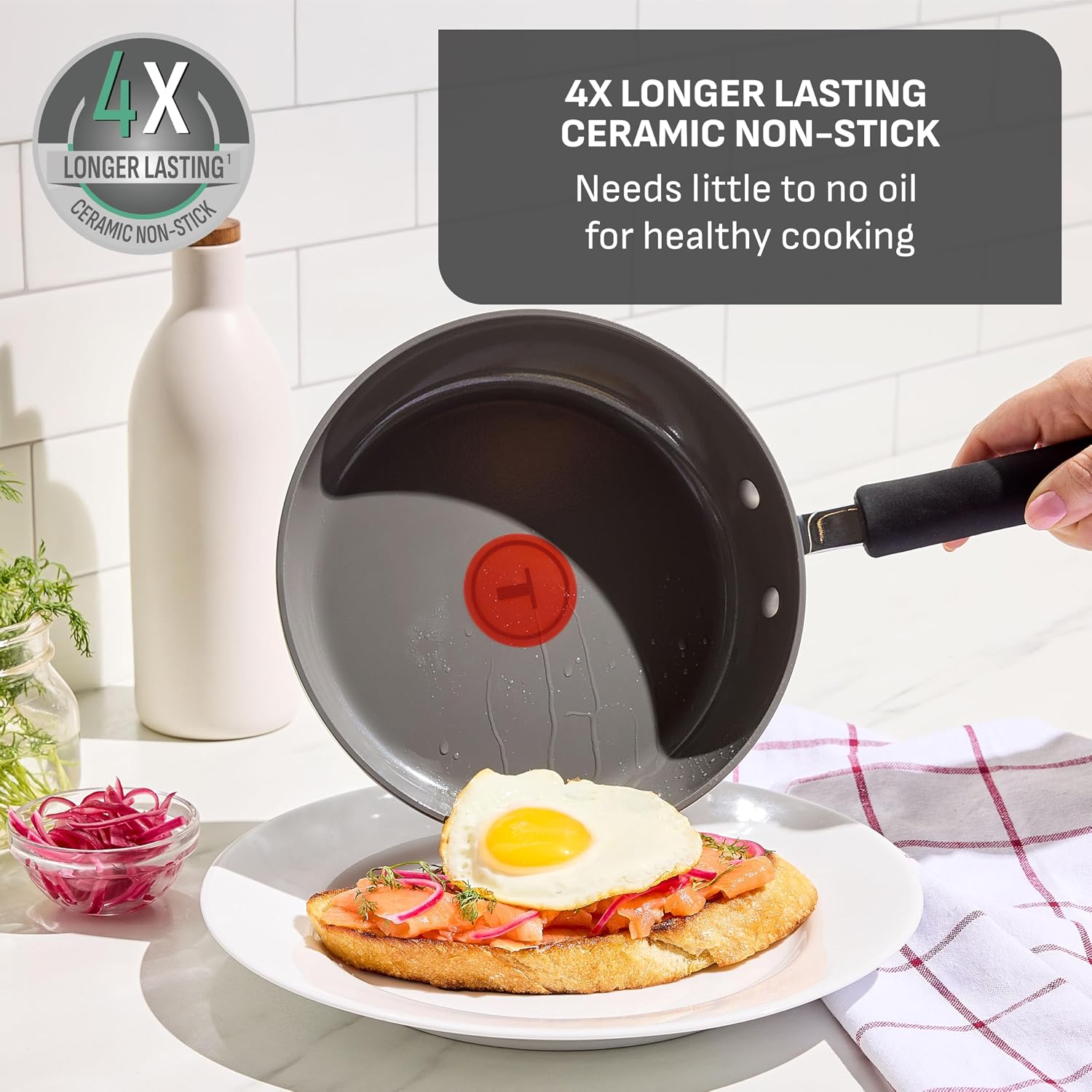 T-fal Juego de utensilios de cocina antiadherentes de cerámica, 8 p...