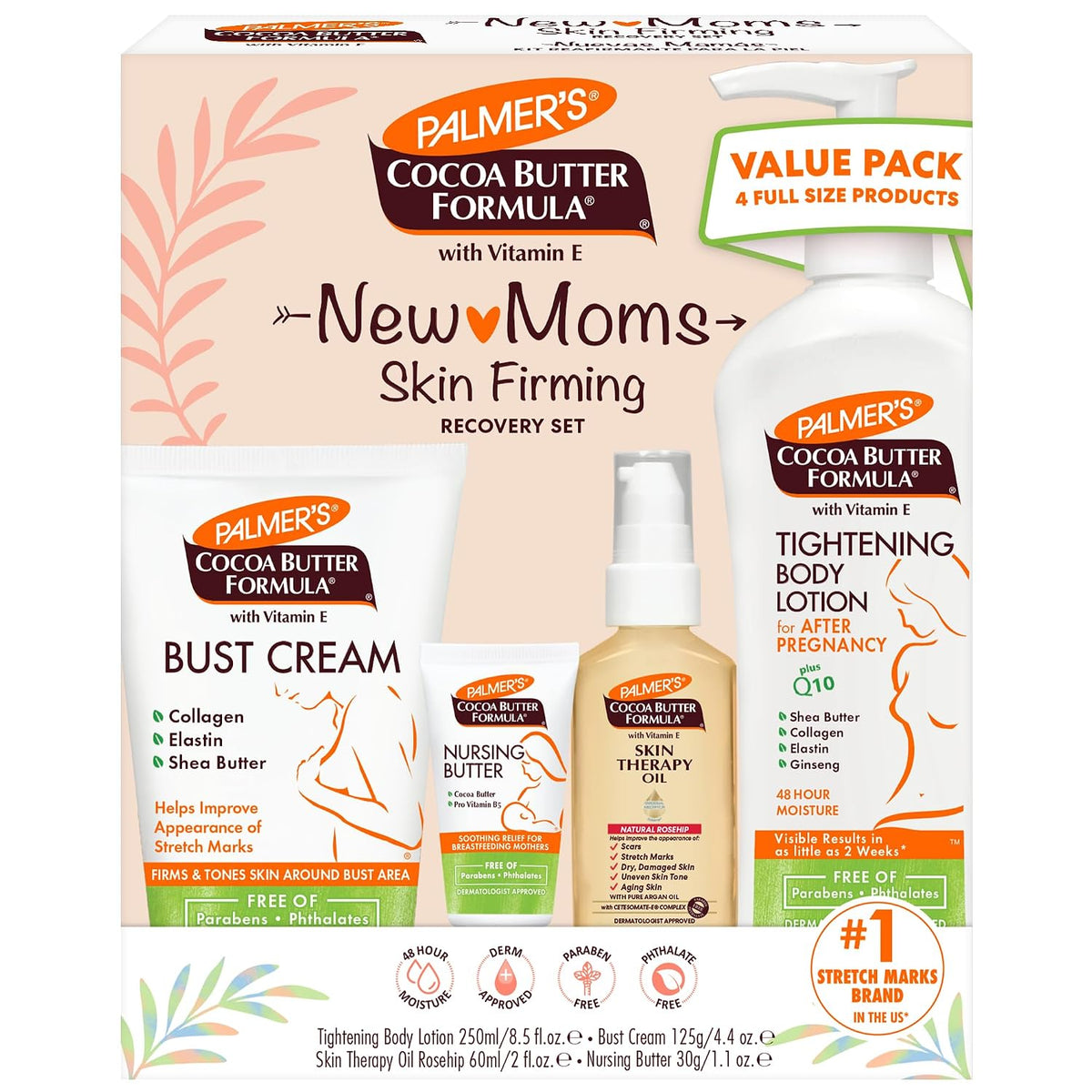 Palmer's Postpartum Essentials Kit para el cuidado de la piel con f...