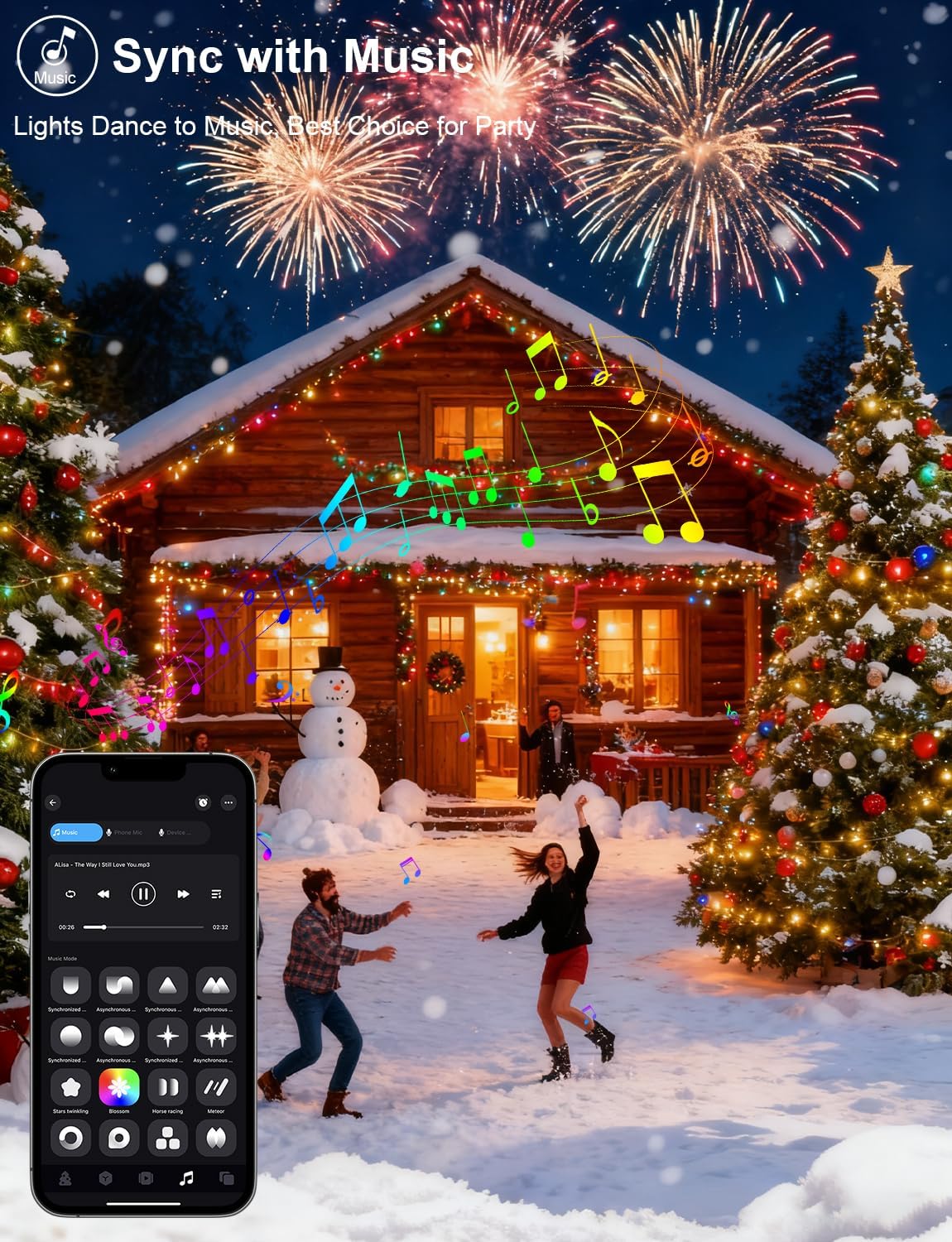 echosari - Guirnalda de luces inteligentes de Navidad de 66 pies qu...